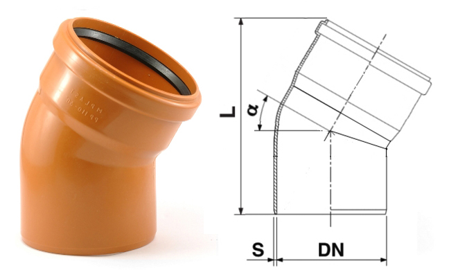 Коліно 250 мм, 30°, ПВХ, OSTENDORF